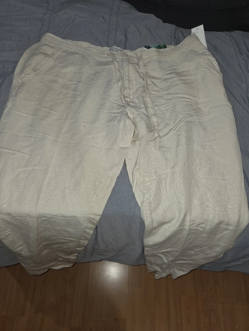 Mens Light Beige Linen Drawstring Pants